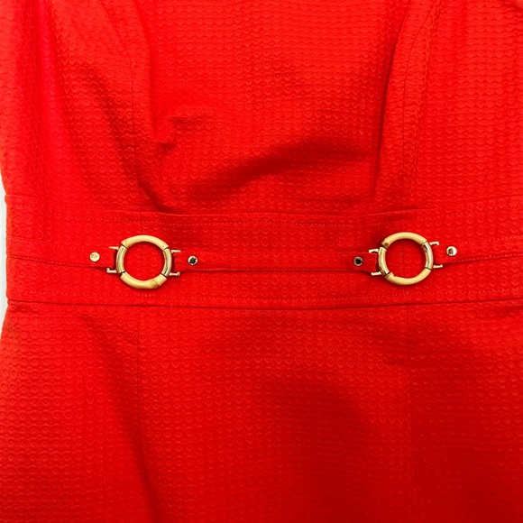 Tahari ASL Orange sheath dress with Bamboo Ring detail. Lined. - Picture 5 of 12